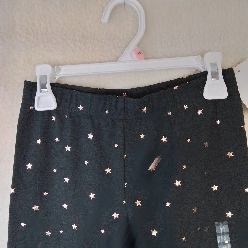 OshKosh Cotton Blend Leggings Size‎ 10 Dark Gray w/ Rose Gold Stars
